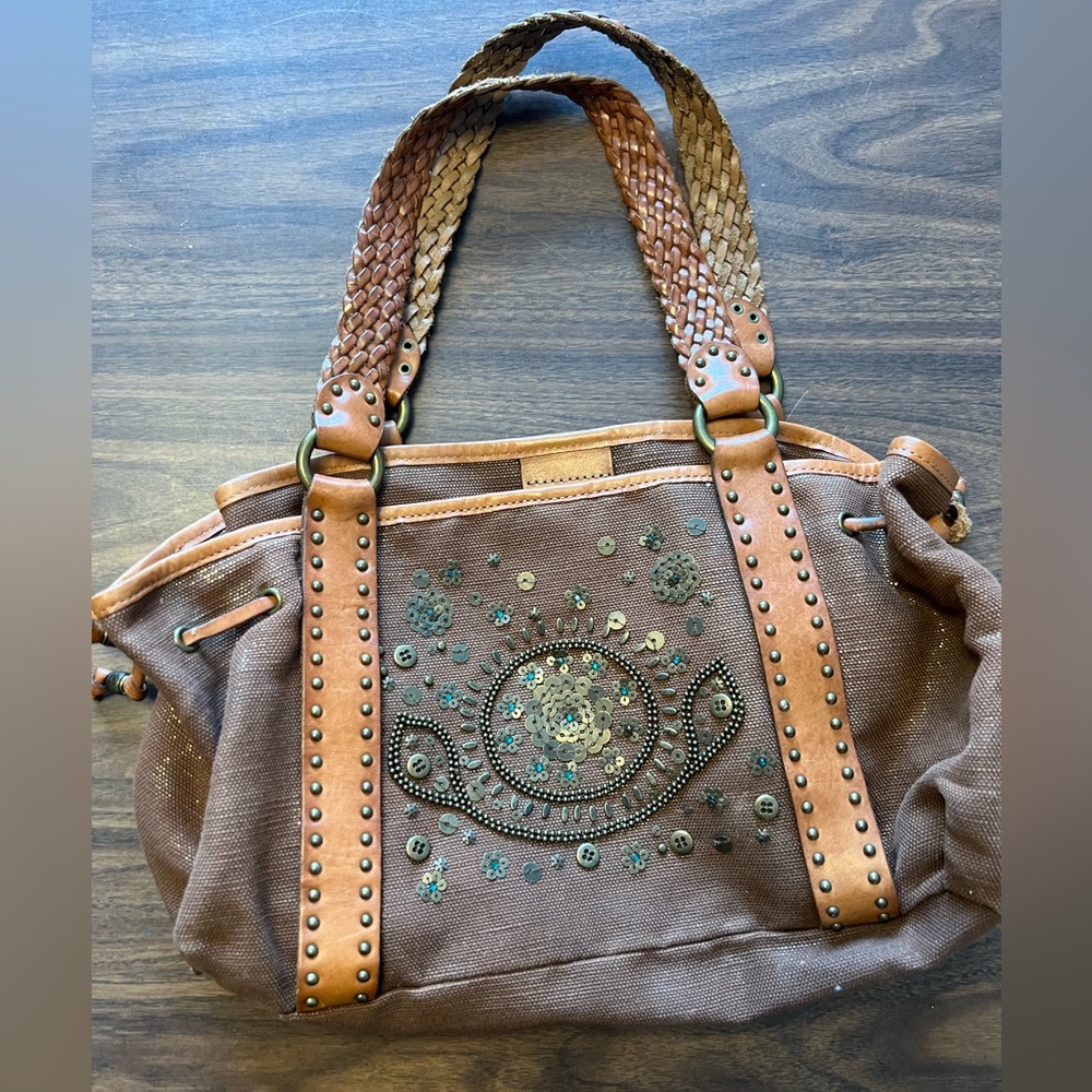 Fossil handbag with leather and sequins